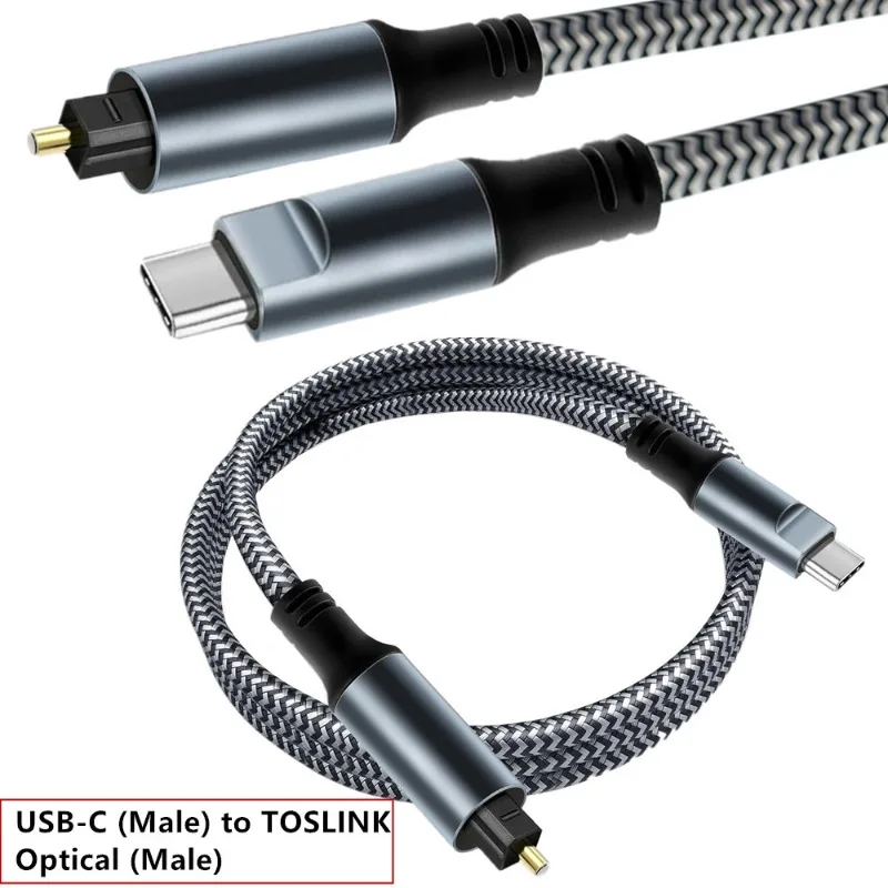 編組usb-c-光オーディオケーブル-3フィート-usb-c-toslink光ケーブル-金メッキコネクタ付き-テレビ-サウンドバー、ソニーps5用