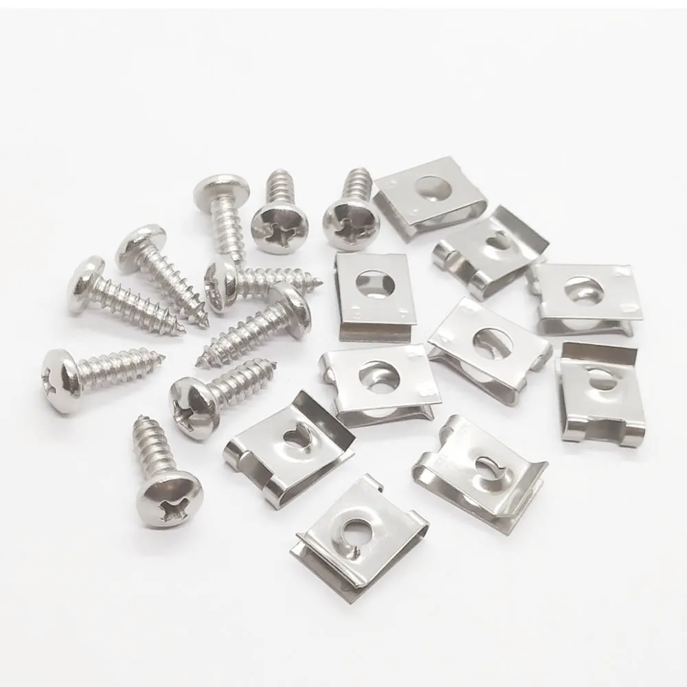 10 Sets Stainless Steel Self-tapping Screws U type Clips M4.2/4.8 for Car Motorcycle Scooter Fastener Fender Bumper Protection