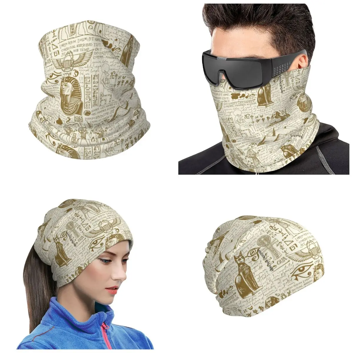 Ancient Egypt God Horus And Anubis Egyptian Pharaoh Bandana Neck Gaiter Printed Wrap Scarf Warm Headband For Men Women Winter