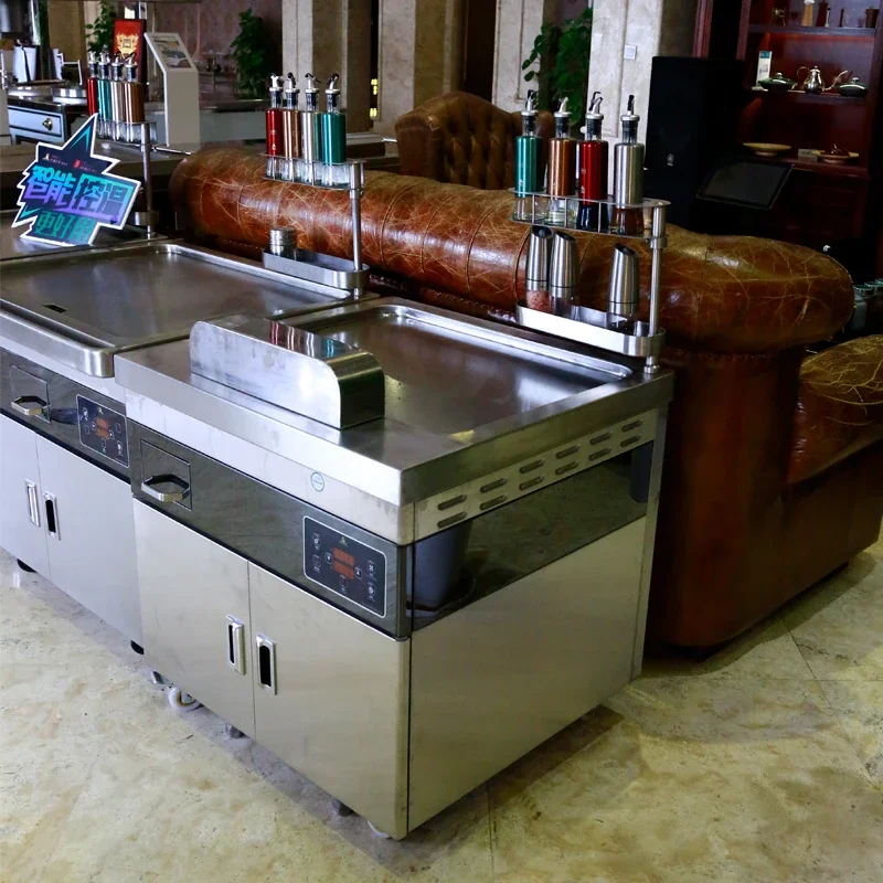 Oil Resistant Mobile Rectangle Teppanyaki Grill Table