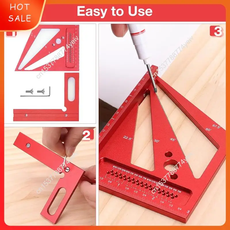 3D Multi Angle Measuring Ruler With 2 Pens, 22.5-90 Degree Aluminum Alloy Woodworking Square, Drawing Line Ruler A62X