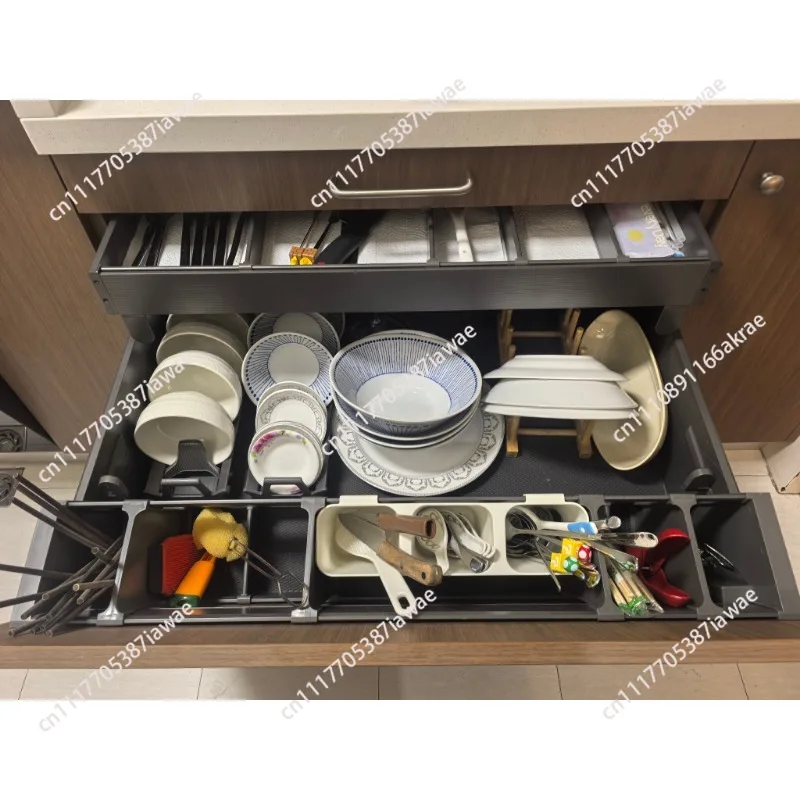 Kitchen Cabinet Pull-out 3-Tier Basket Tilt-out Dish Spice Cookware Pot Rack Smooth Drawer Storage Organizer