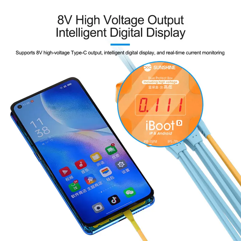 Sunshine IBoot-D lP& Android 8V high voltage Output Power Supply Digital Boot Cable Support IP8G-17PM/SAM/HWOPNVI/MI/MZ Repair T