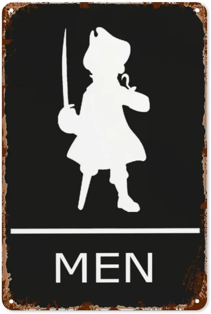 Boho Vintage Hippie Metal Tin Sign for Home Decor - Funny Pirate Men Restroom with Mermaid Nautical Beach Theme -Gif