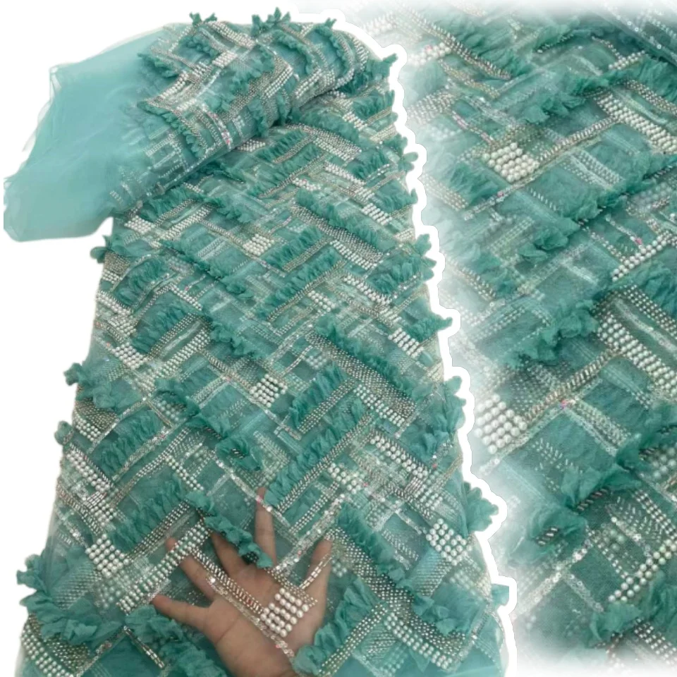 

Бордовое 3D кружево с африканскими бусинами, 5 ярдов, нигерийский тюль с пайетками, ткань для вечерних и свадебных платьев, для шитья, 2337