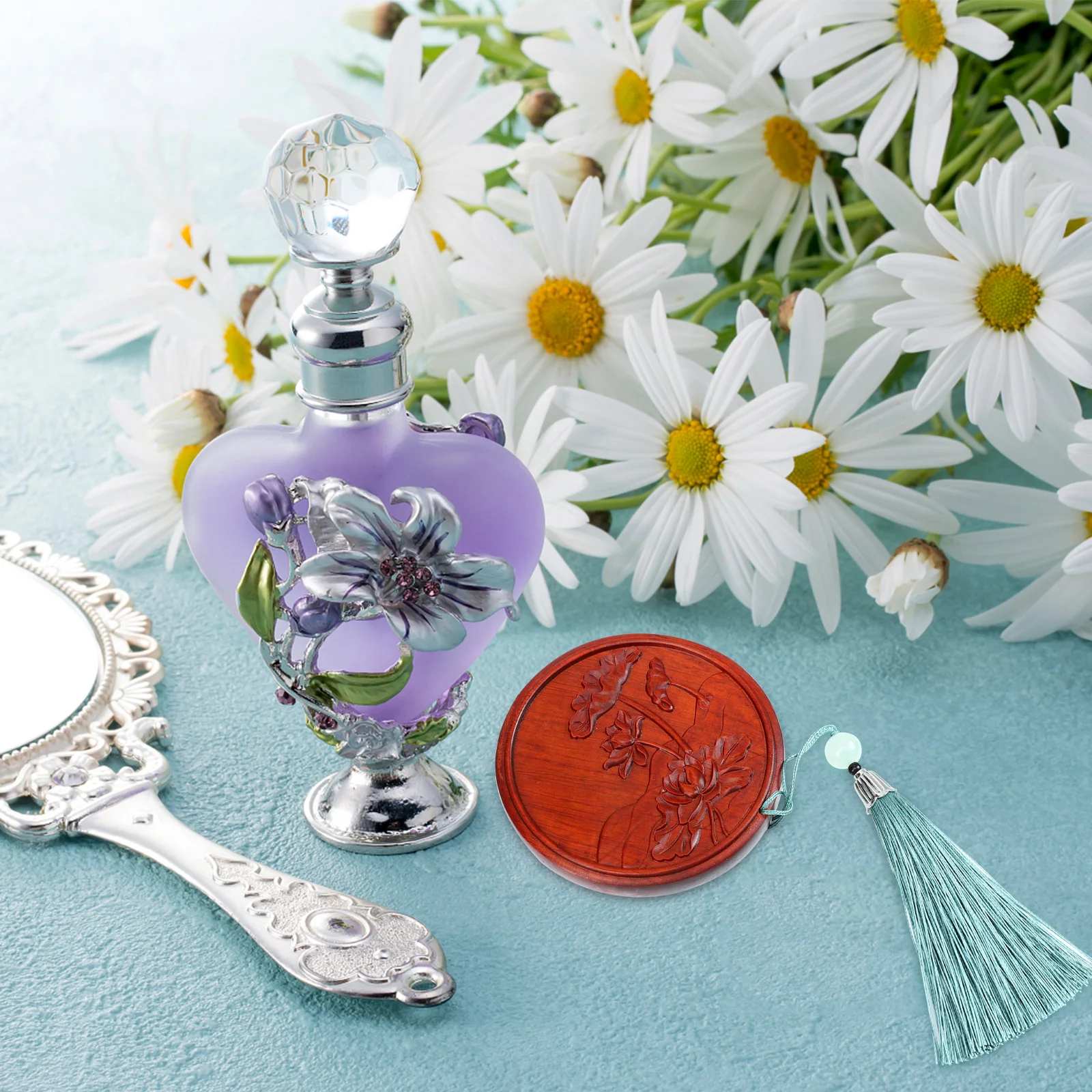 

Lotus Round Mirror Compact Small Hand Mirrors Makeup Pocket for Purse Portable Travel