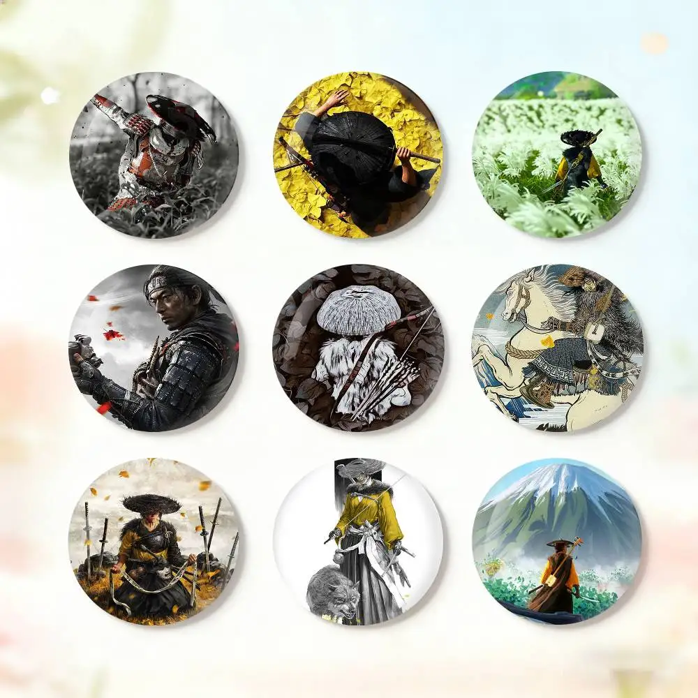 

Game G-Ghost Of Y-Yotei-S Badge fragmentation laser Game Figure Soft Button Pins Handmade Cartoon Round Brooch Bag