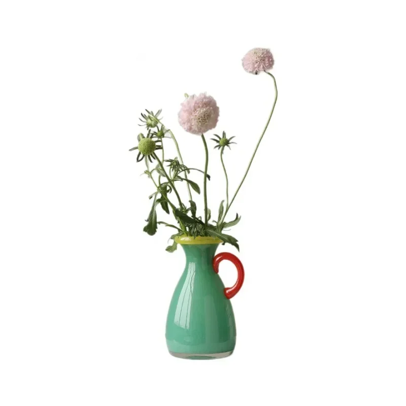 Light luxury high-end dopamine glass vase emotional stability ornament flower arrangement retro creative niche beautiful