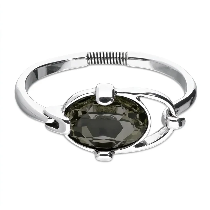 Open Cuff Bracelet for Women Silver Gold Tone Bangle Spring Coil Design with Oval Green Blue Black Gemstone Adjustable Jewelry Gift for Her Party Casual Wear Daily Style High Quality Alloy Polished Finish Hypoallergenic Comes in Gift Box Ready for Giving