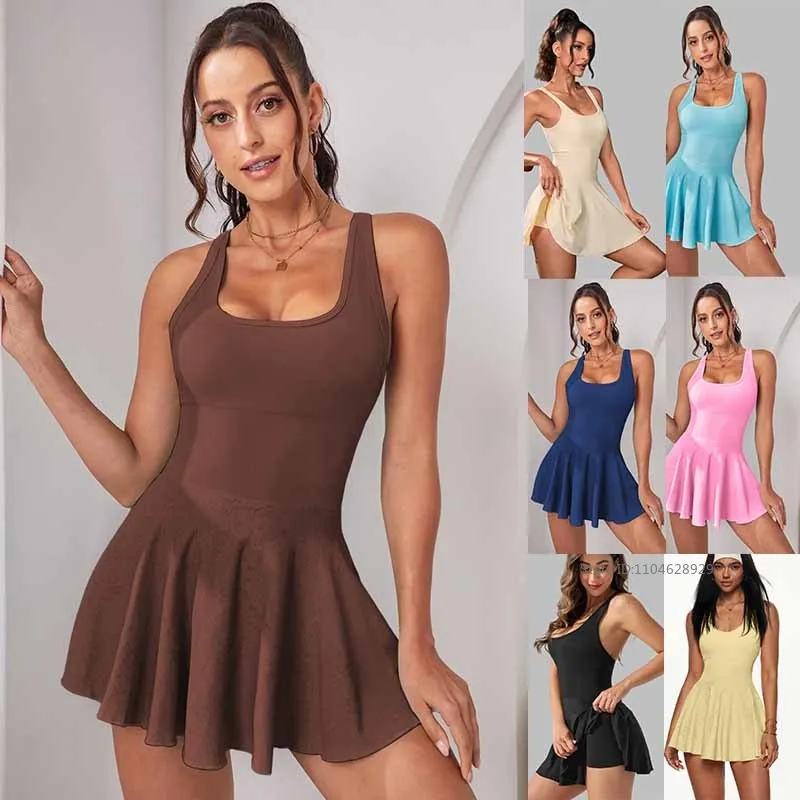 New Arrival Sleeveless Tennis Dress for Women Cross Backless Gym Fitness Dresses Lady Sexy Golf Badminton Skirt with Inner Short