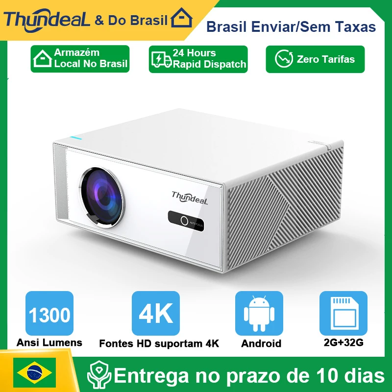 Projetor ThundeaL TD95W 4K Full HD 1080P Android WIFI LED Portátil para Jogos ao Ar Livre e Cinema em Casa