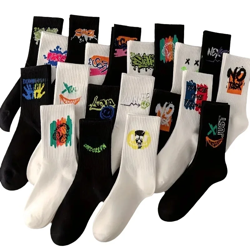 10 pairs of plus size long socks, sports ins, trendy socks, student basketball socks, spring, summer, autumn, winter, black and