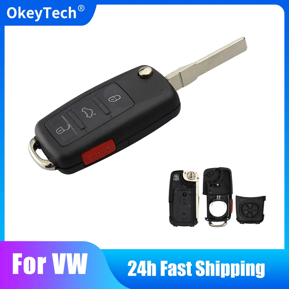 

Okeytech 3+1 Buttons With Panic Flip Folding Car Remote Control Key Shell Case For Volkswagen VW Touareg DKT0042 Can't Be Split