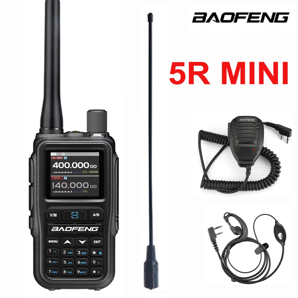 New Black Baofeng UV-5R Mini Dual Band Dual PTT Walkie Talkie 5RMINI Air Band RX 5W Compact VOX FM Amateur Radio Type-C Charger