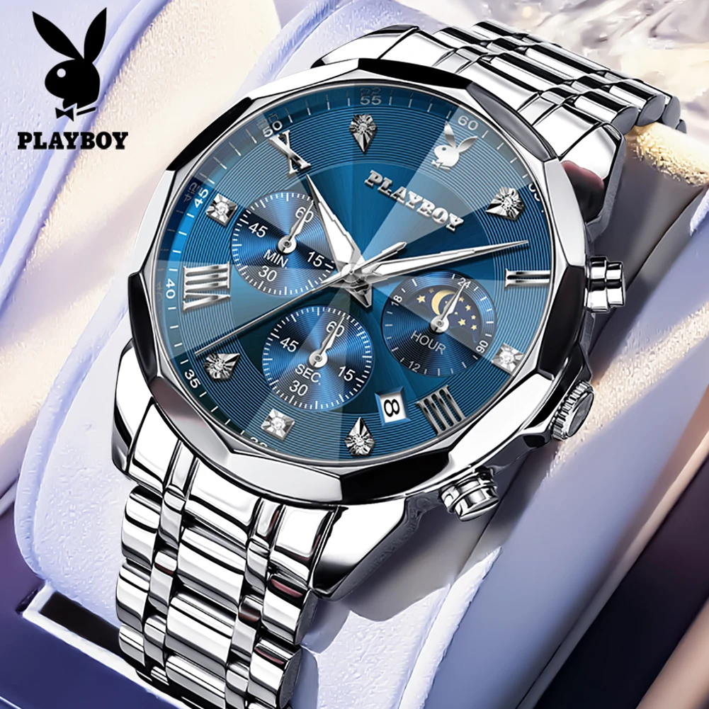 

PLAYBOY Лидер продаж, роскошные модные многофункциональные часы для мужчин, светящийся водостойкий хронограф с календарем, новые мужские кварцевые часы