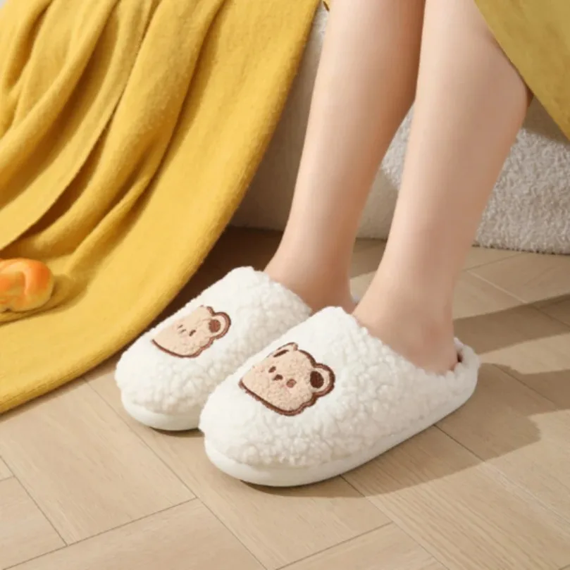 

House Slipper Cloud Womens Cartoon Bear Flip Flops Winter Warm Plush Indoor household Casual Flat Female Slides Home Fuzzy