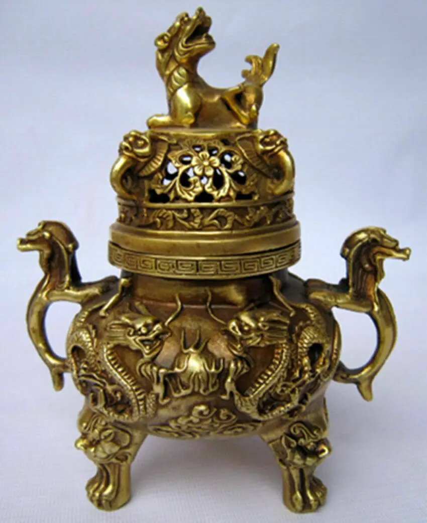 Chinese Brass Copper Hand made dragon Statue incense burner Censer