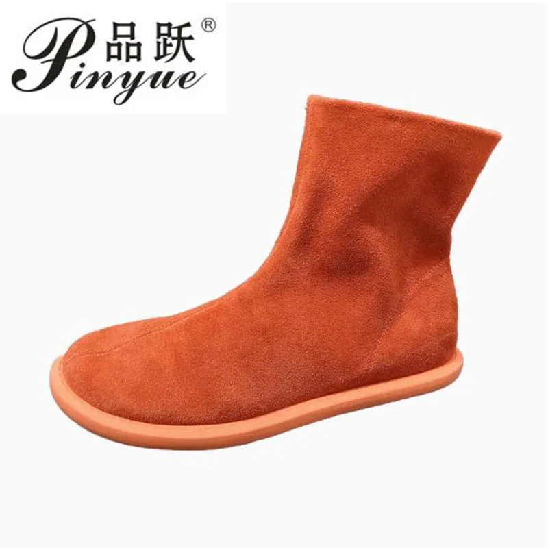 Women Fashion Genuine Leather Spring and Autumn Mid-calf Boots Women Side-Zipper Candy-Colored Short Boots Size 35-40