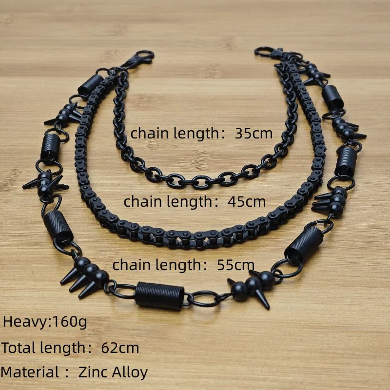 

Трехслойная Мужская цепочка для брюк с черным покрытием с пистолетом, роскошная талия в стиле хип-хоп, популярная локомотивная цепочка, аксессуары y2k