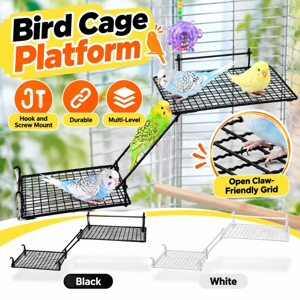 Hook and Screw Mount Parrot Station Durable Easy Install Bird Cage Platform Open Claw-Friendly Grid Multi-Level Climbing Ladder