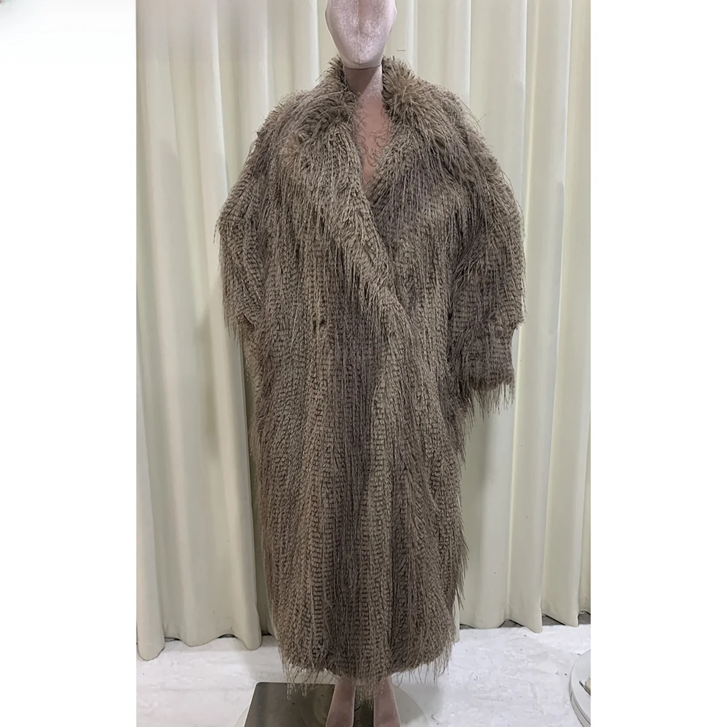Nerazzurri Oversize Long New Style Faux Fur Coat Women's Thickened Environmental Protection Plush Outerwear Elegant Style