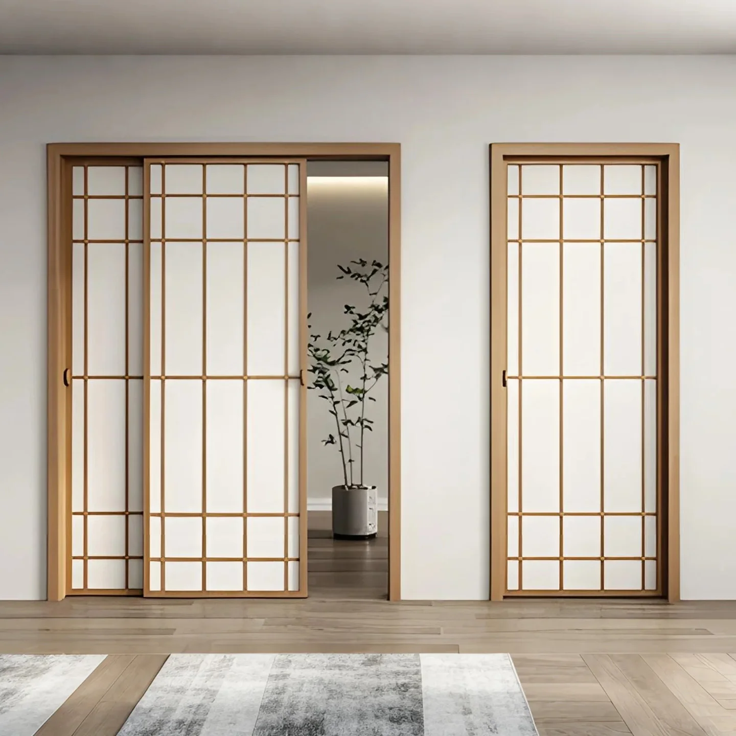 أبواب منزلقة شبكية مخصصة بنمط الخشب الطبيعي، أبواب غرفة على الطراز الياباني، أبواب منزلقة من حصير التاتامي، أبواب قابلة للطي، أبواب منزلقة من الخشب الصلب
