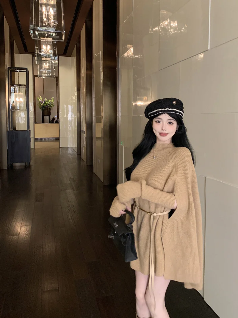 Женский вязаный свитер с высоким воротником, пальто, осень-зима, свободный индивидуальный топ, модный капюшон, Ne Casual Sle