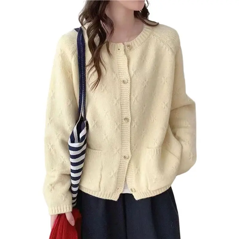 

ABAH-Women's Long Sleeve Crew Neck Chunky Oversized Button Up Cute Cardigan Fall Trendy Sweaters Clothes