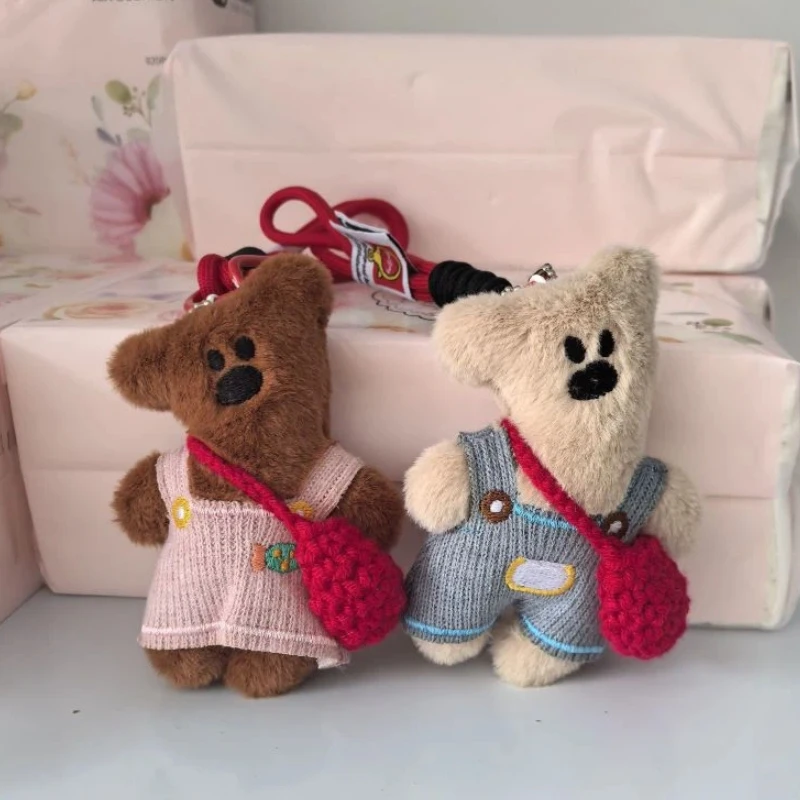 Wykwintne ogrodniczki Pluszowy Miś Lalka Tkana Torba na Ramię Tkana Zawieszka na Sznurku Brelok Urocza Lalka Kreatywny Prezent