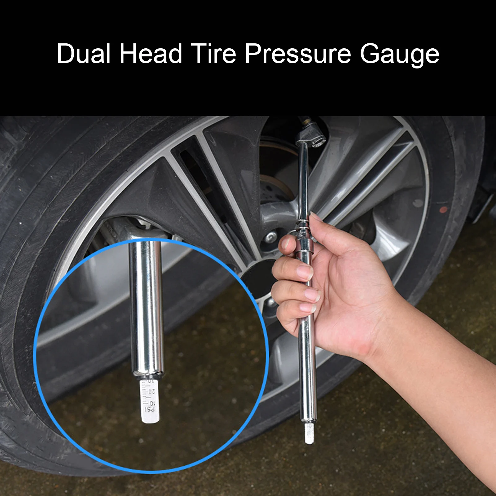 4PCS Dual Head Tire Pressure Gauge Stainless Steel Mechanical Tire Pressure Measuring Tool For Truck Car Bike 10‑160PSI