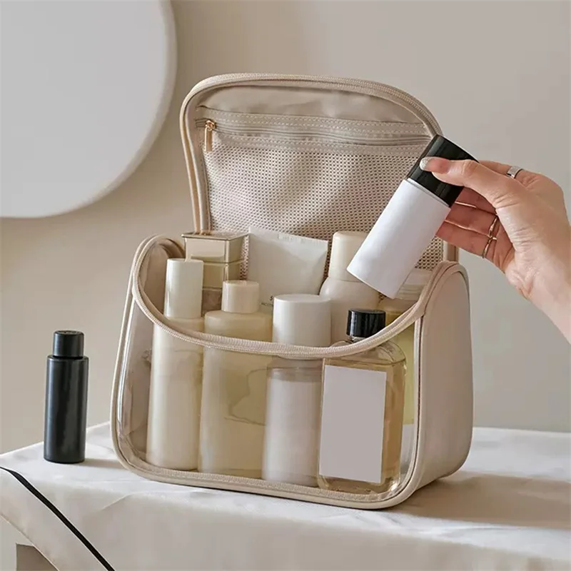 

Travel Storage Cosmetic Organize Women Waterproof PVC Cosmetic Portable Bag Female Wash Transparent Zipper Make Up Case Toiletry