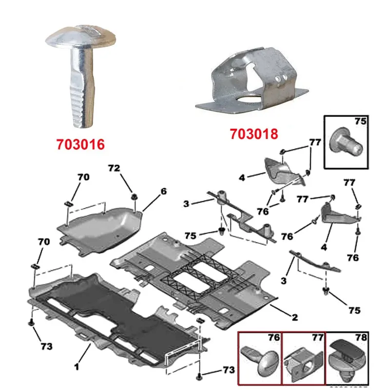 5 clavos + 5 asientos cubierta del motor Clips de la bandeja inferior Splashguard tornillo de sujeción para Citroen C2 C3 C 4 C5 C6 Peugeot 206 207 406 407 807