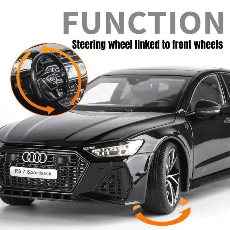 1/18 Audi RS7 Sportback Model samochodu zabawkowego Diecast Alloy Metal Miniature Pull Back Sound Light Collection Gift For Boy Children Kid