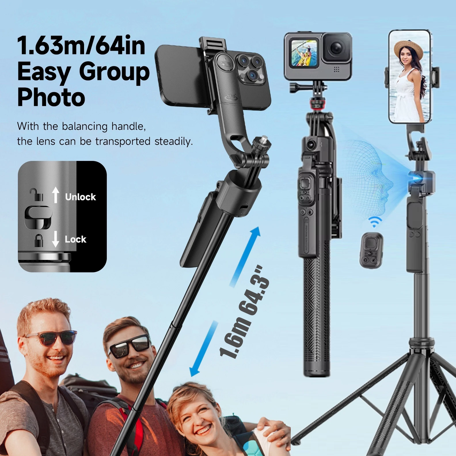 Wireless Auto Face Tracking Selfie Stick Smartphone Holder Smart 360°Rotation Gimbal Stabilizer for Mobile Camera Video Gopro