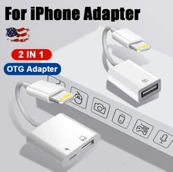 OTG Adapter For iPad iPhone 13 12 11 14 Pro Max XS XR 8 Plus 2 in 1 USB3.0 Converter Cable for Mouse Keyboard Camera Card Reader