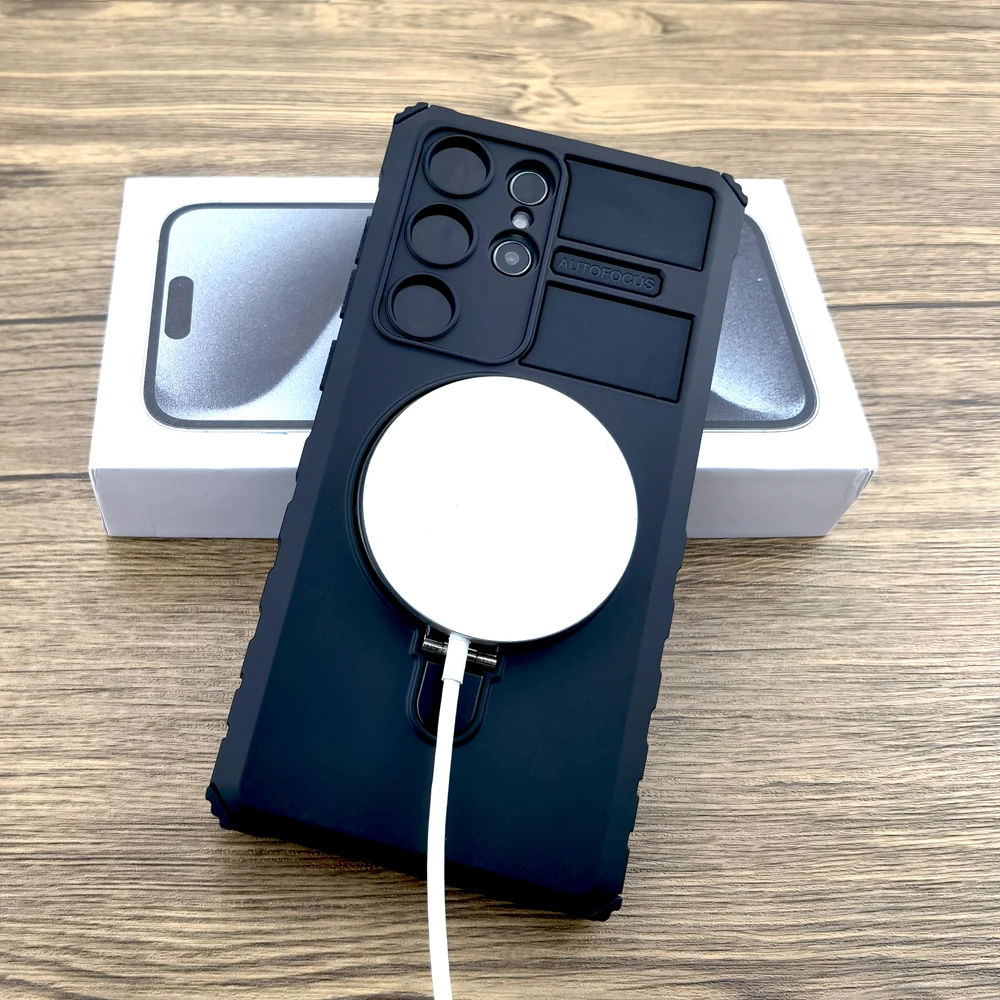 حافظة لاسلكية Magsafe ضد الصدمات ، أغطية حامل حامل ، درع لسامسونج غالاكسي S24 S23 S22 Ultra S21 Plus Note 20 S 21 22 23
