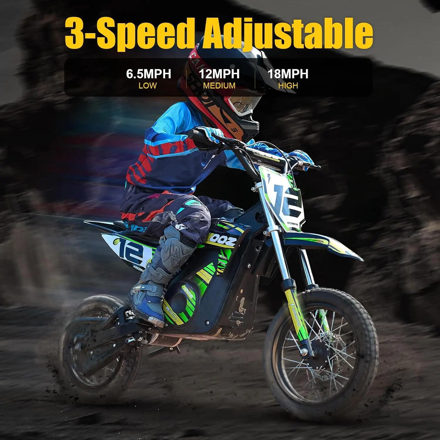 36V 1000W Electric Dirt Bike for Kids, 3 Speed Modes Teen Electric Motorcycle Up to 18 MPH & 15 Miles, Custom
