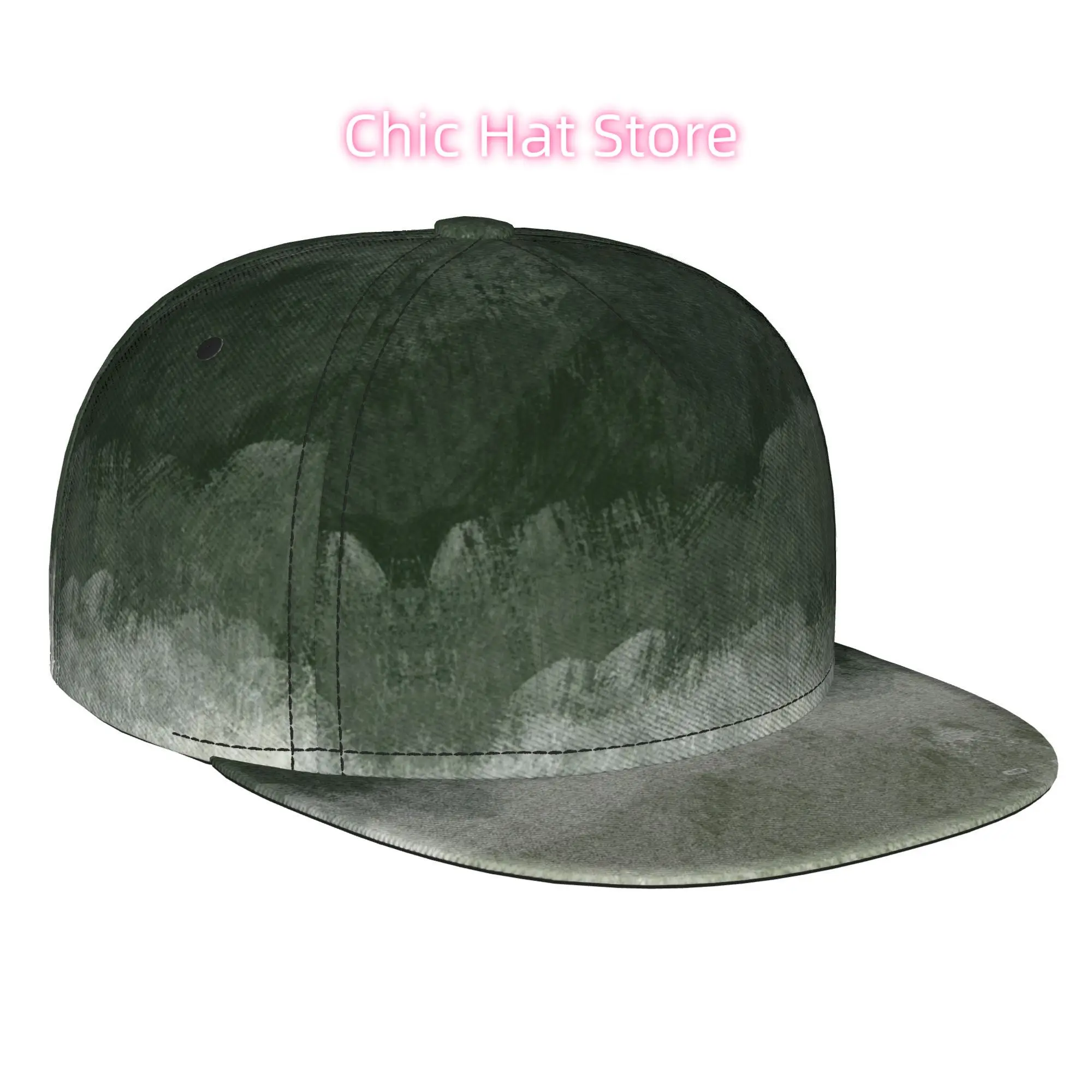 1pc Moss Green Gradient Landscape Texture Fully Printed Hip-hop Caps, Baseball Caps, Stylish Flat-brimmed Baseball Caps, Trucker