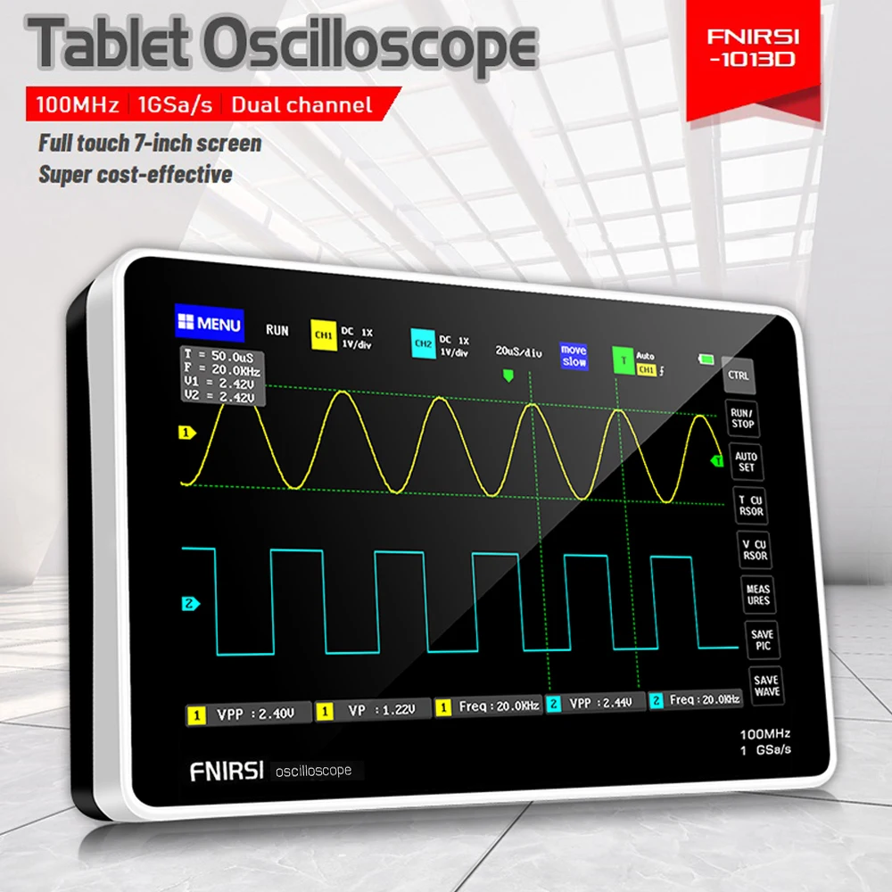 FNIRSI 1013D Digital Oscilloscope Tablet Osciloscopio Dual Channel 100MHz Bandwidth 1GS Sampling Rate Mini Digital Oscilloscopes