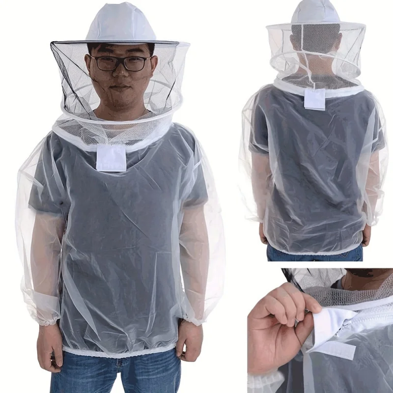 Breathable & Durable Men's Beekeeper Suit - Professional Transparent Protective Jacket with Hooded Veil for Safe Beekeeping