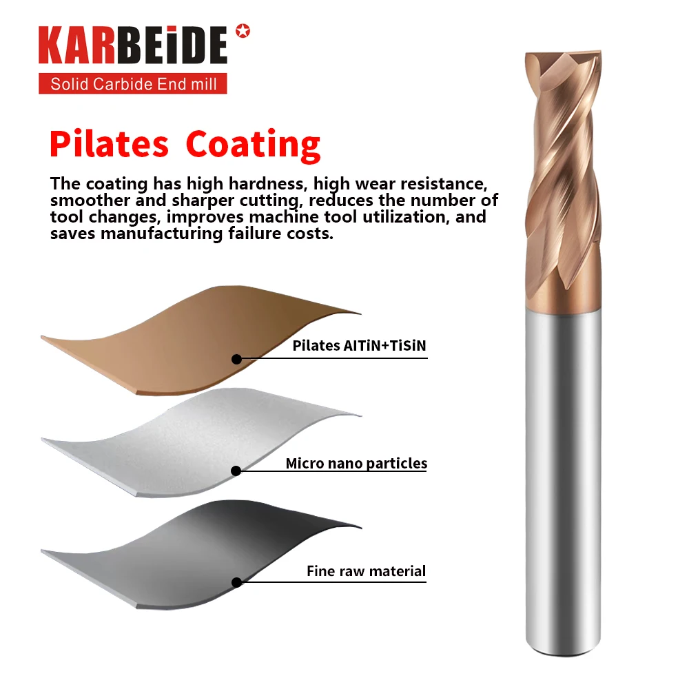 KARBEIDE 2 Flute Straight Shank End Mill Cutter TiSiN Coating Keyway Milling Cutter for Milling Alloy Steels, Hardened Steel