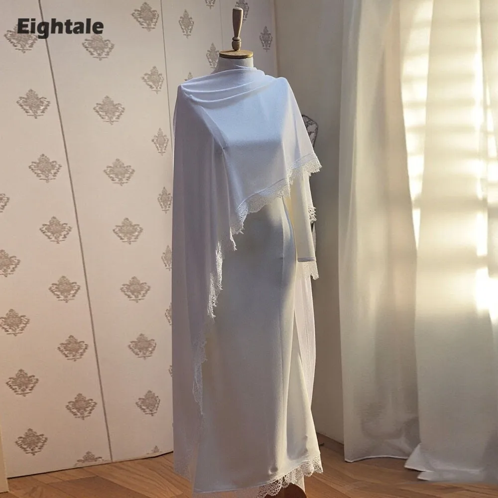 

Eightale Arabic Wedding Dress O-Neck Lace Customized Ivory Long Sleeve Floor Length Muslim Mermaid Bridal Gown Bride Party Dress