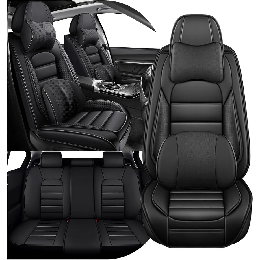 أغطية مقاعد جلدية فاخرة مكونة من 5 مقاعد سوداء مقاومة للماء ومقاومة للبقع لسوبارو Crosstrek 20162026 مقعد تغطية كاملة Pro