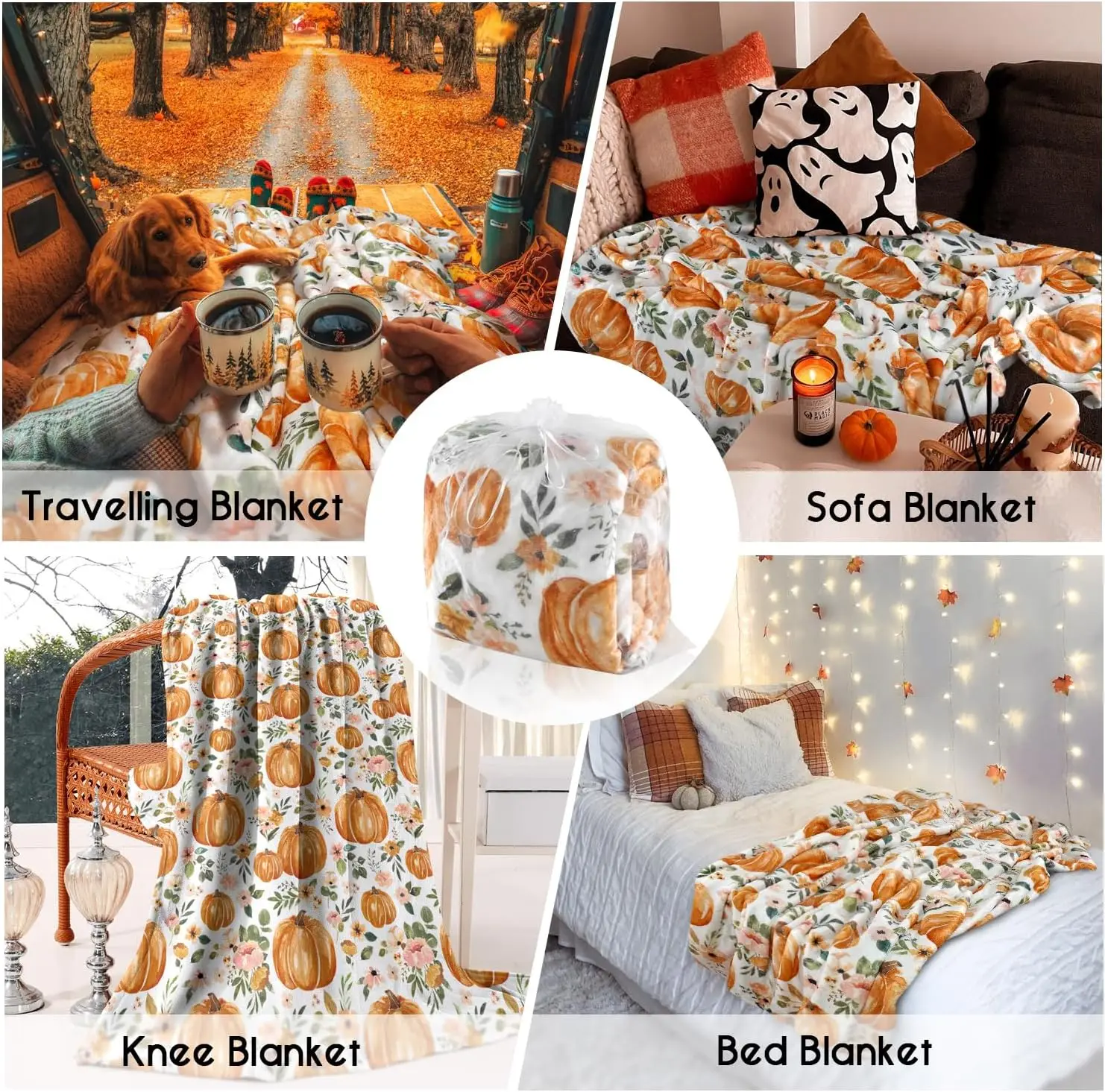 Yiyhuxf Autumn Thanksgiving Blanket, Orange Pumpkin Pink Flower Farmhouse Style Blanket, Thanksgiving Autumn Flannel Blanket, suitable for home living room sofa, bed, chair or dormitory decoration, 60inchx50inch: Home and Kitchen