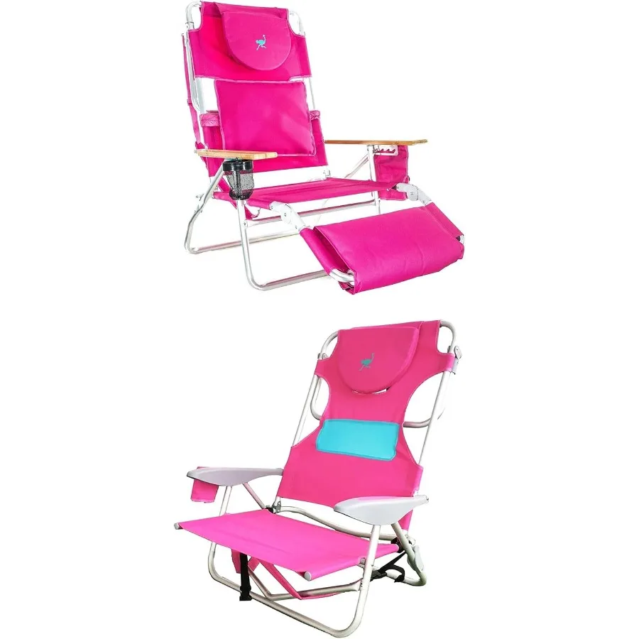 Beach chair for outdoor relaxation, premium polyester fabric, navy blue, extra padded lumbar support and adjustable recline