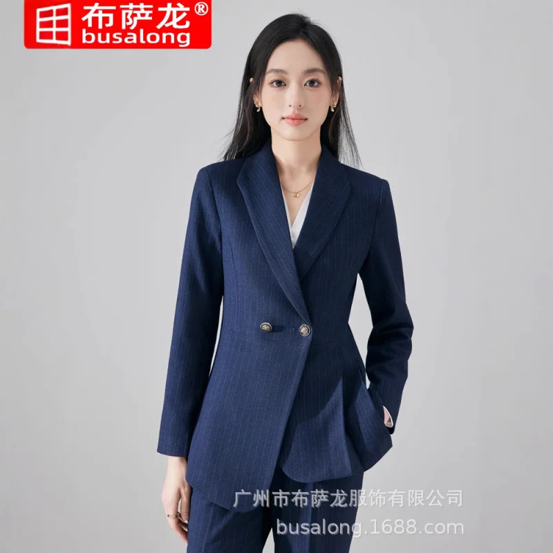 

Весенне-осенне-зимний профессиональный пиджак, женский полосатый деловой костюм, рабочая одежда, элитная рабочая одежда больших размеровOL