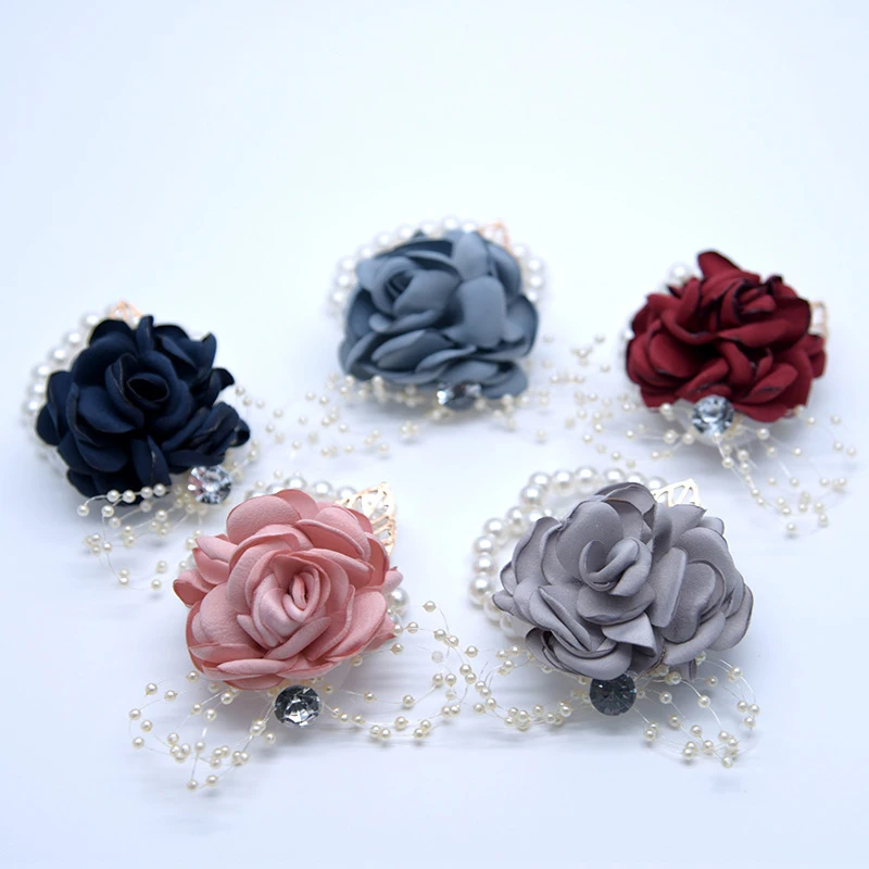 New Artificial Silk Brooch Pin Wrist Corsage Flower Wedding Women Men Boutonniere Bracelet Groom Bride Party Decorations