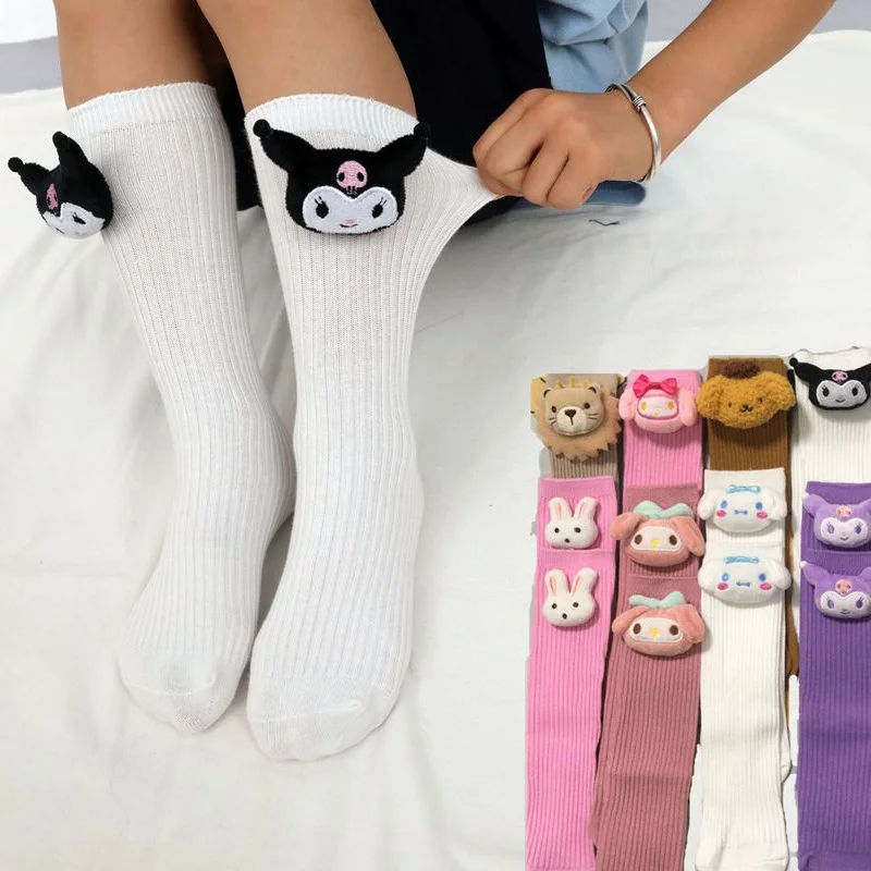 Calcetines largos hasta la rodilla para niñas, medias hasta la rodilla, estilo universitario Jk, Lolita, Anime, Kuromi, Melody, Cinnamorol