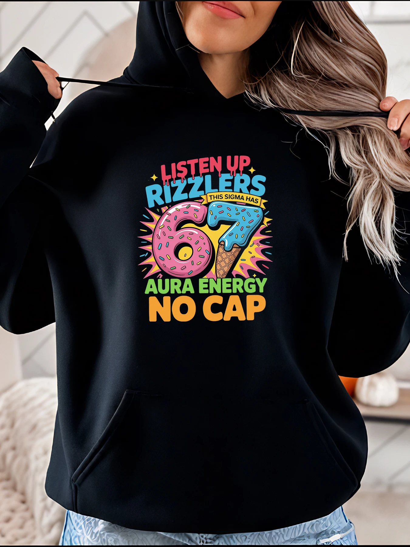 

Hoodie 67 Aura Energy No Cap Print Design Unisex Casual Streetwear Fashion for Women and Men
