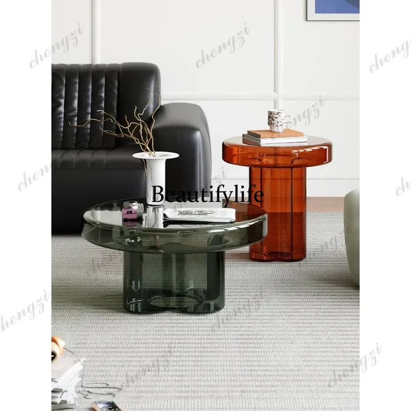 Tempered glass coffee table living room high and low combination coffee table blowing process round creative art coffee table p1